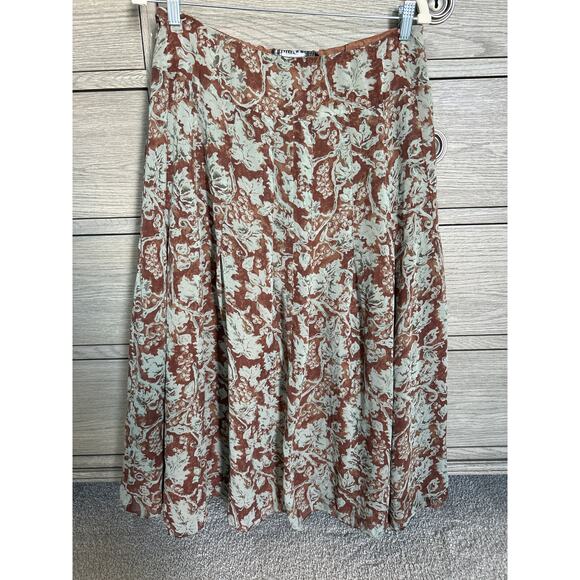 Peruvian Connection | Brown/Green 100% Silk Flared A Line Midi Skirt | 12 - Picture 7 of 12